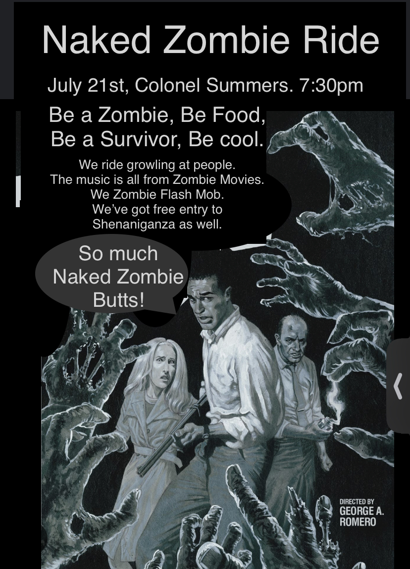 THE NAKED ZOMBIE RIDE Year 2 Be A Zombie Be Food Be A Survivor